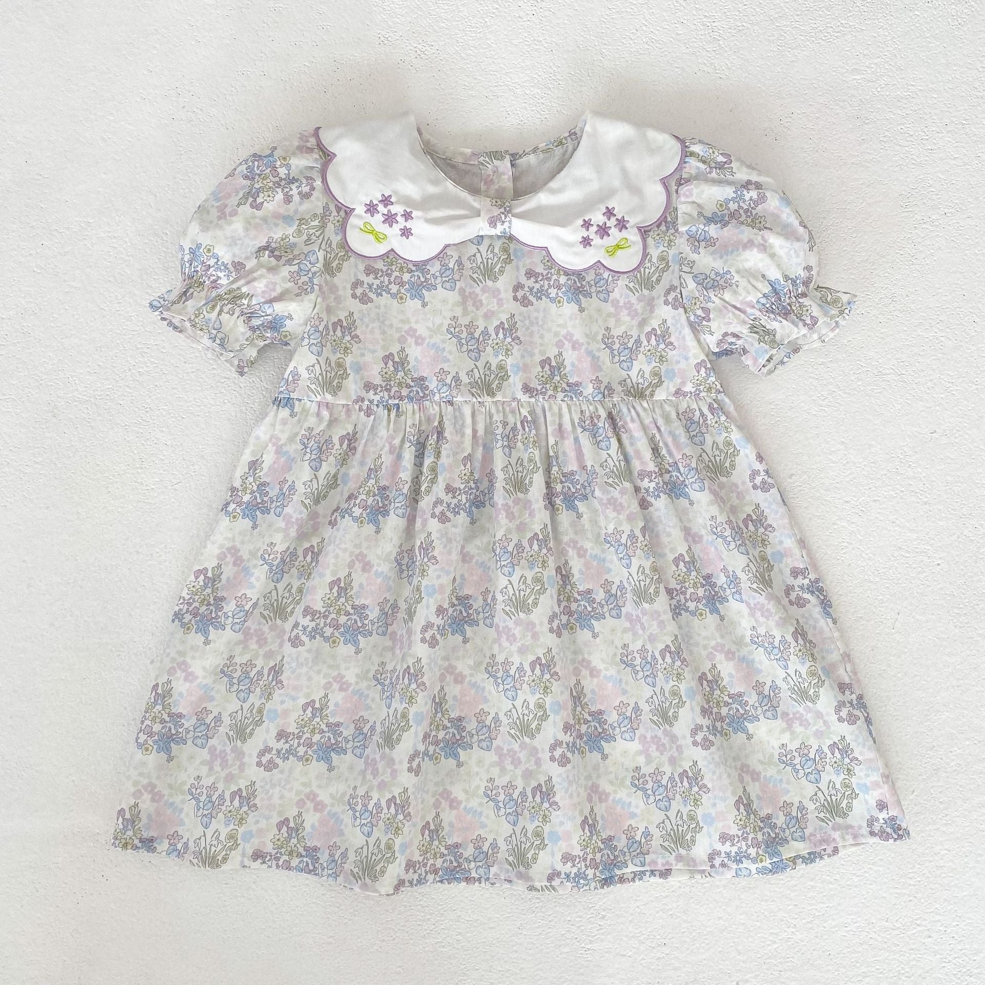 (Pre Order 2 Weeks)Sisters Lavender Embroidery Scallop Collar Dress&Romper