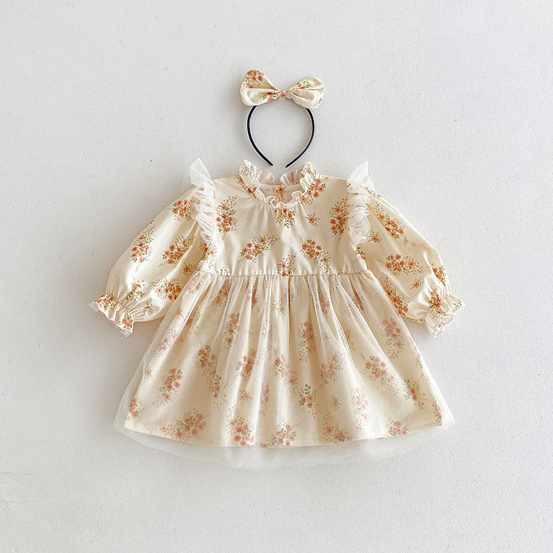 (In Production)Sisters Fall Floral Print Lace Ruffle Dress&Romper