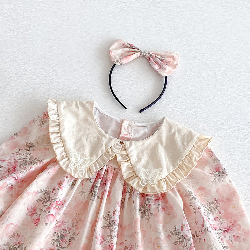 (In Production)Sisters Spring Floral Print Doll Collar Dress&Romper