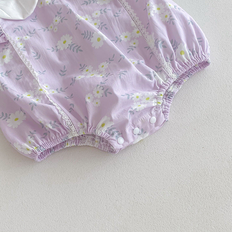 (In Production)Sisters Spring&Summer Lavender Floral Print Dress,Romper
