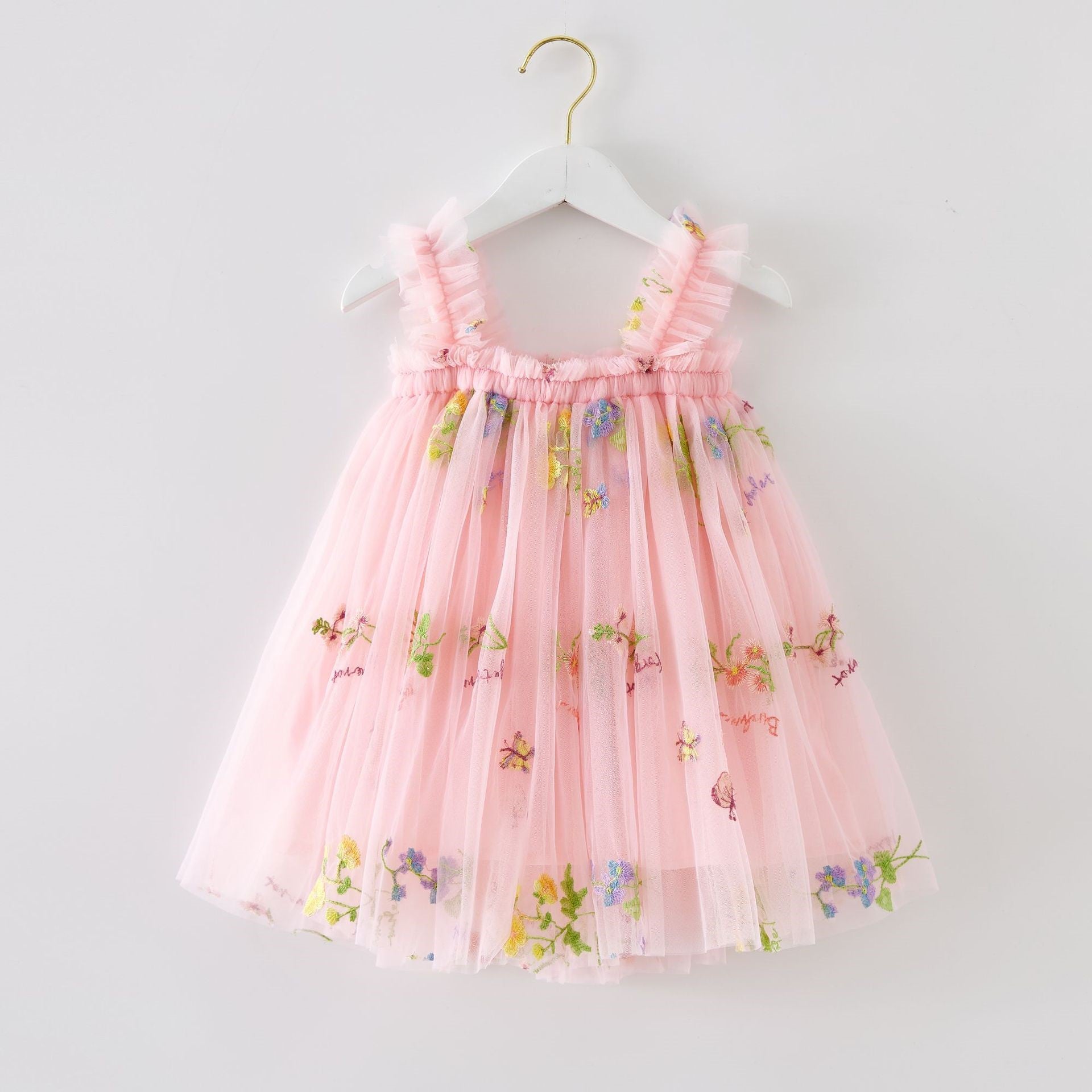 (In Production)Girls Spring&Summer Floral Embroidery Tulle Dress