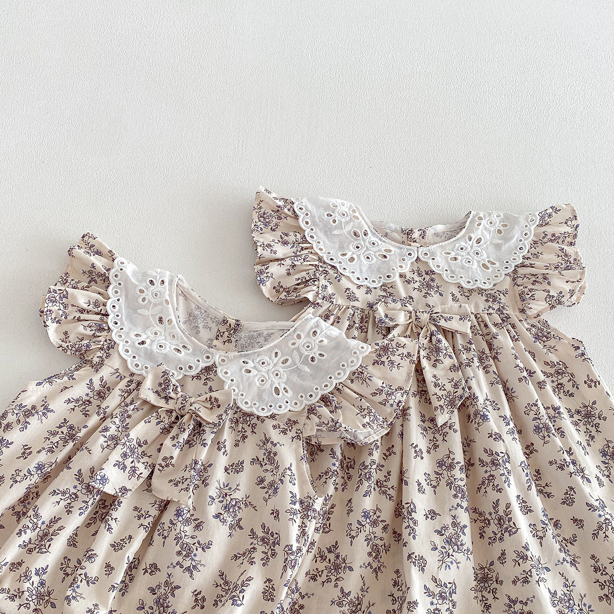 (Pre Order 2 Weeks)Sisters Fall Floral Print Bow Dress&Romper