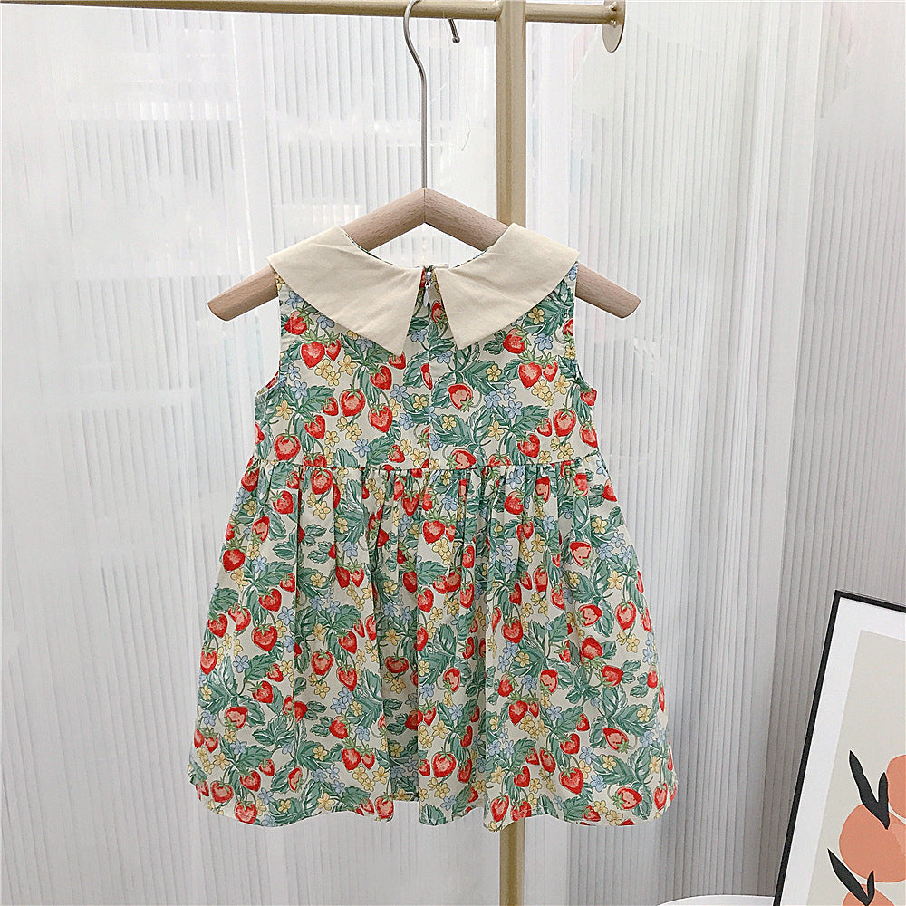 (In Production)Girls Spring&Summer Strawberry Doll Collar Dress