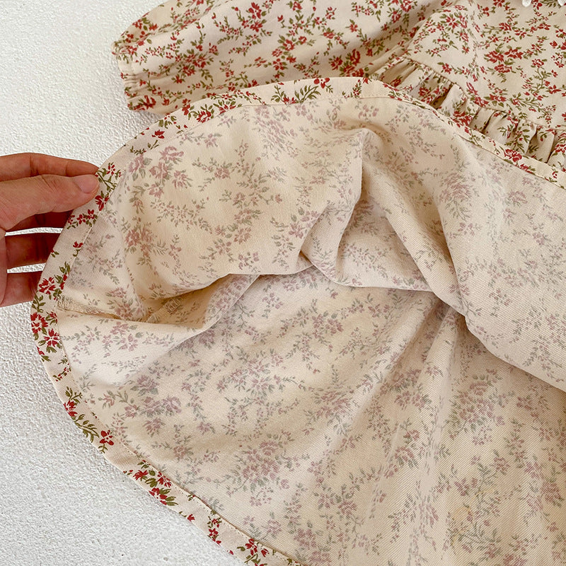 (In Production)Sisters Fall Floral Print Doll Collar Dress&Romper