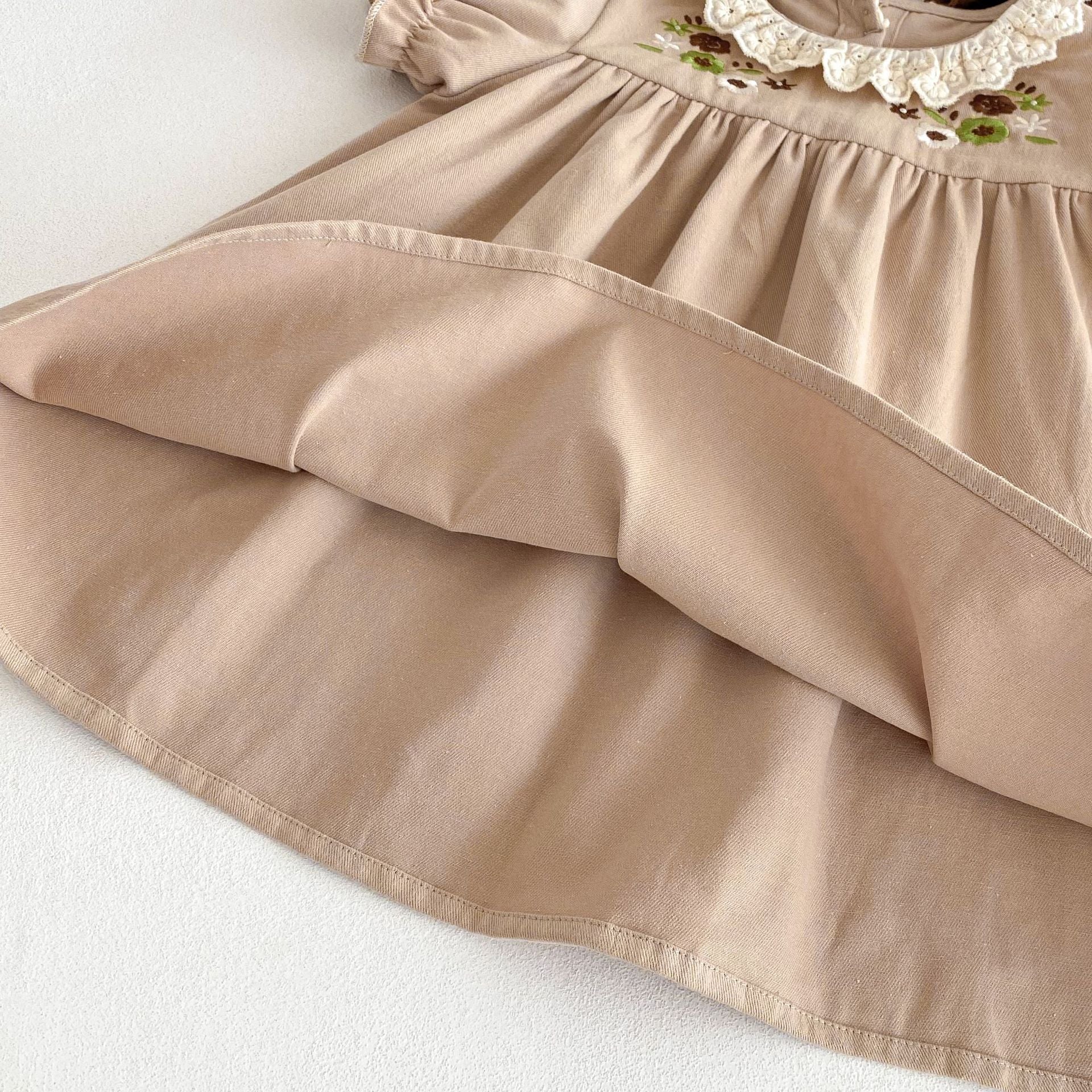 (In Production)Girls Fall Floral Embroidery Ruffle Dress