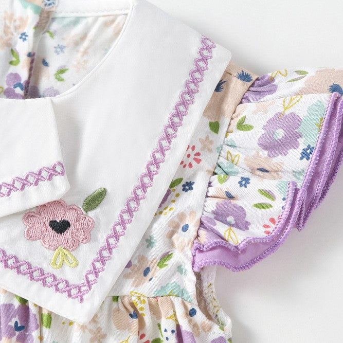 (Pre Order 2 Weeks)Toddler Girls Floral Embroidery Romper