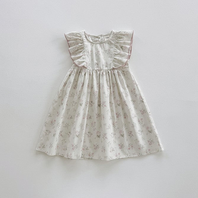 (In Production)Girls Spring&Summer Floral Print Flying Sleeves Dress