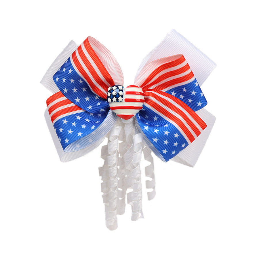 (Pre Order)Girls Patriotic Curly Bow Hair Clip