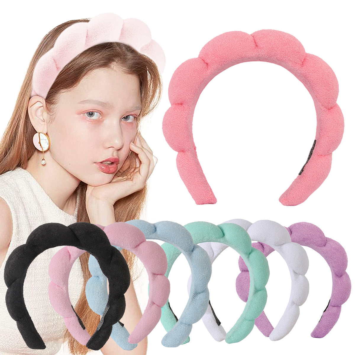 (Pre Order)Sponge Terry Scalloped Headband For Washing Face Makeup