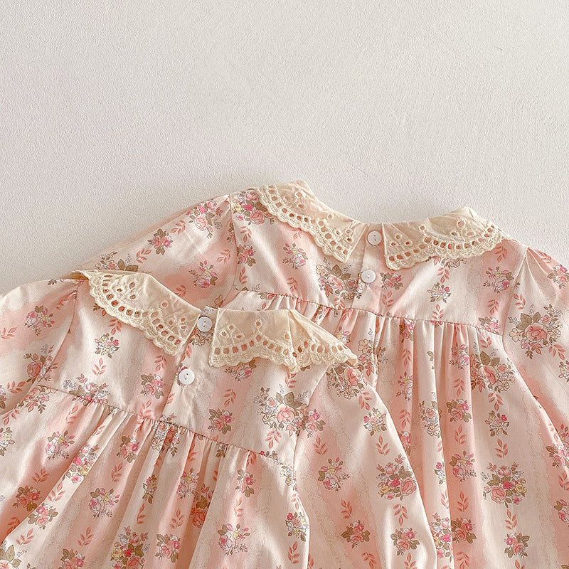 (Pre Order 2 Weeks)Sisters Fall Floral Print Petal Collar Dress&Romper