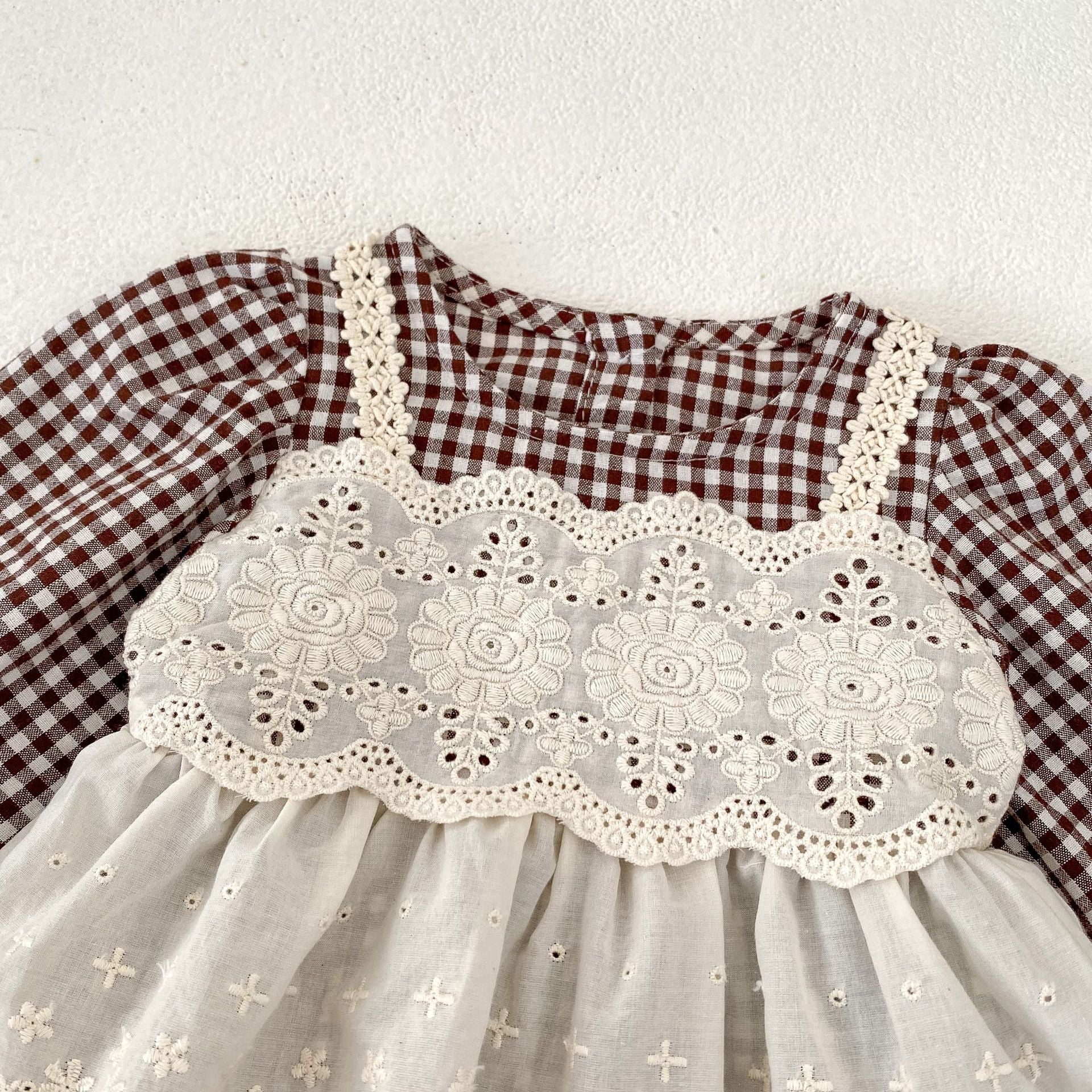 (Pre Order 2 Weeks)Toddler Girls Fall Plaid Lace Romper