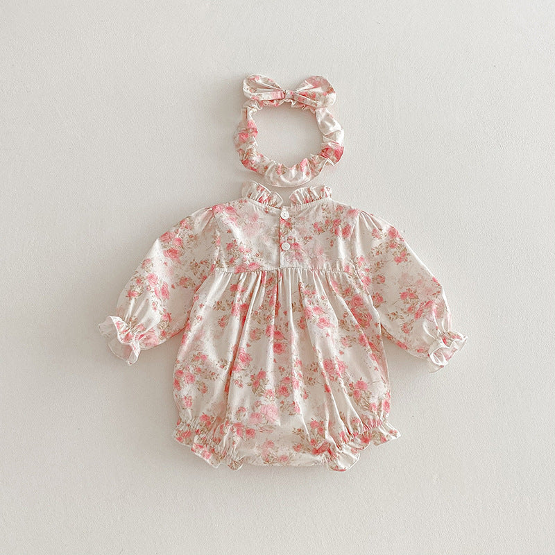 (In Production)Sisters Fall Floral Print Ruffle Dress&Romper