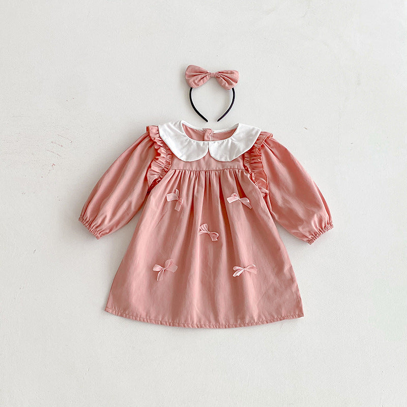 (In Production)Sisters Spring Pink Bow Doll Collar Dress&Romper