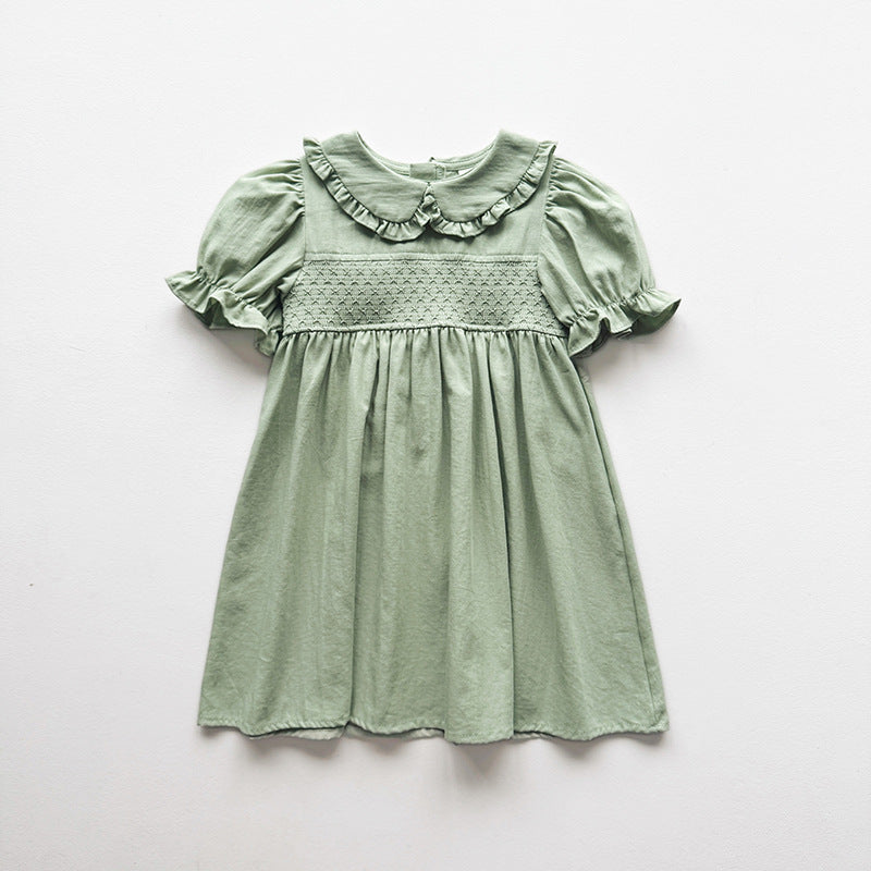 (In Production)Girls Spring&Summer Smocked Ruffle Baby Collar Dress