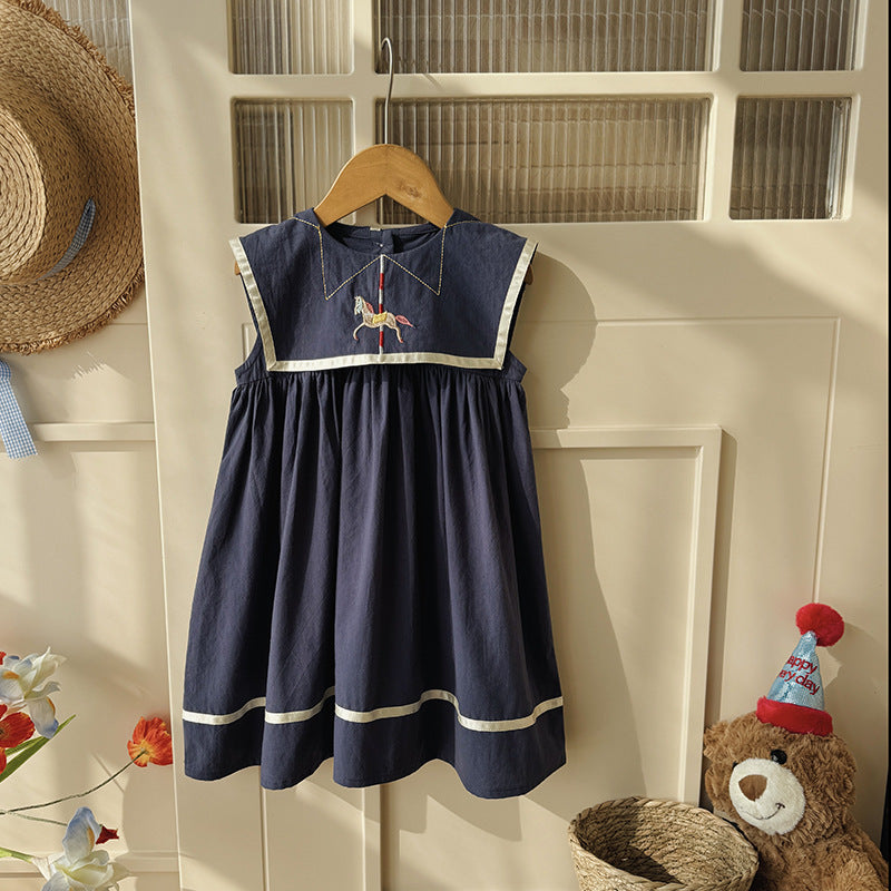 (In Production)Girls Spring&Summer Carousal Embroidery Cotton Dress