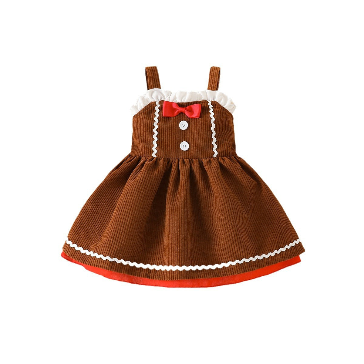 (Pre Order)Baby & Toddler Christmas Corduroy Gingerbread Suspender Dress