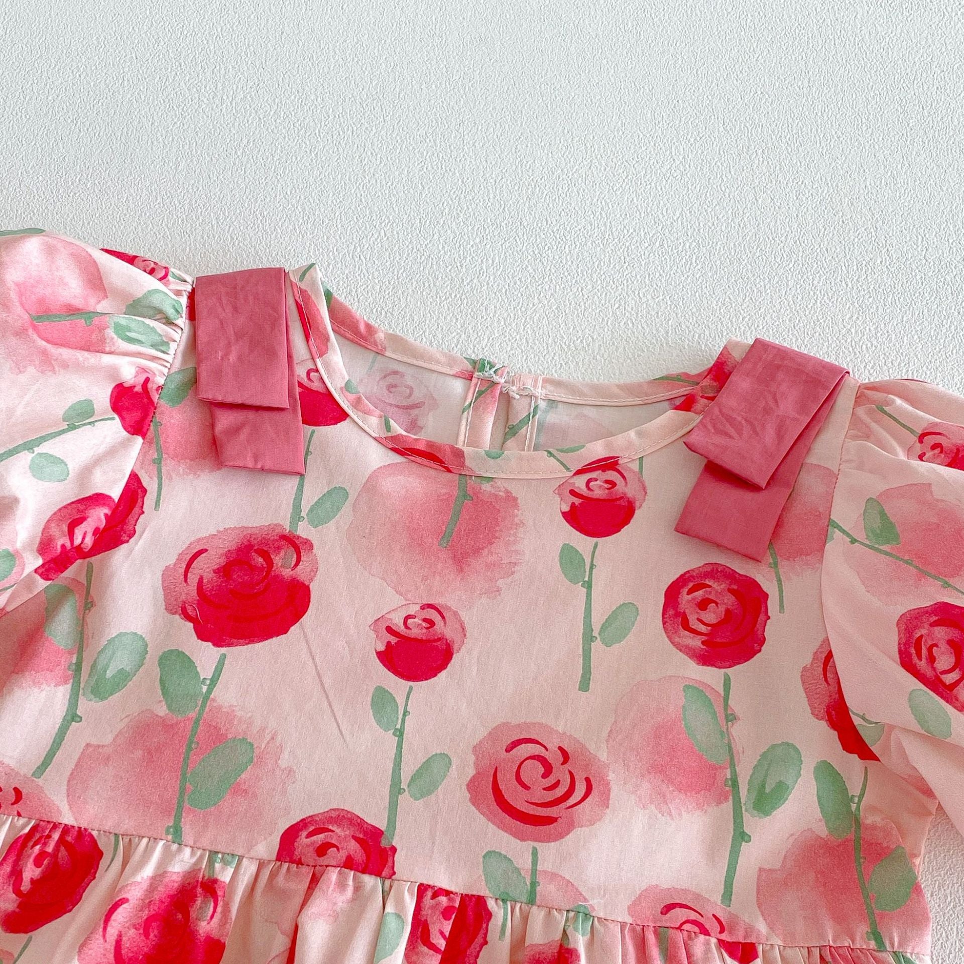 (Pre Order 2 Weeks)Girls Fall Floral Print Puff Sleeves Dress