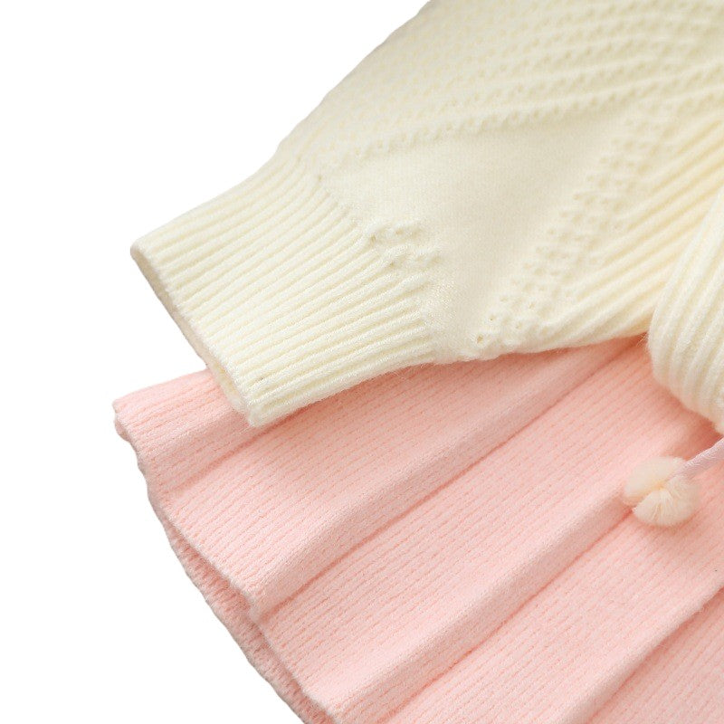 (In Production)Girls Fall&Winter Cherry Sweater Cardigan Skirt Set