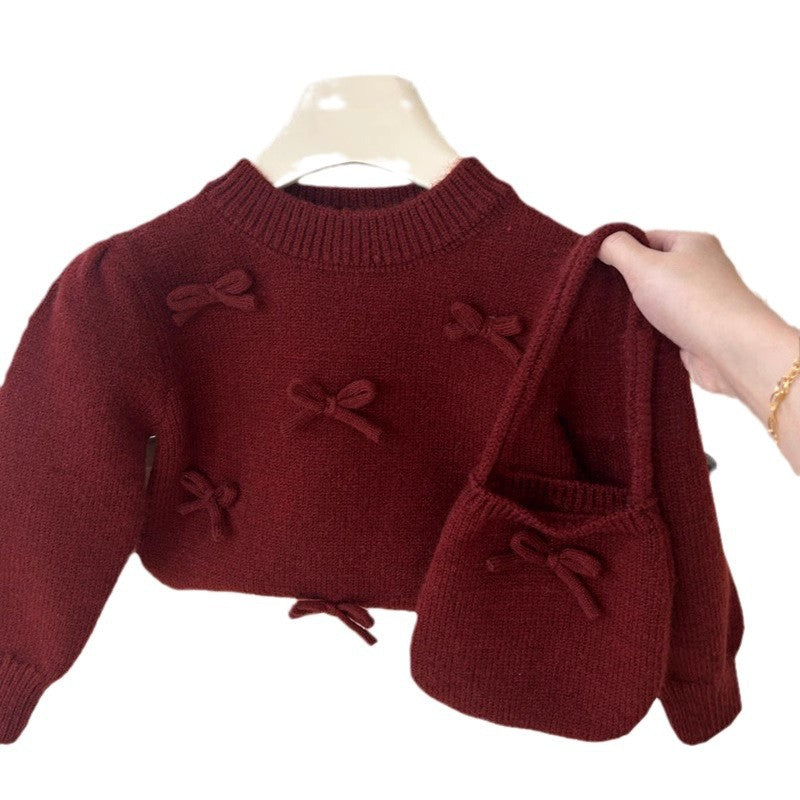(In Production)Girls Fall&Winter Bow Sweater with Bag