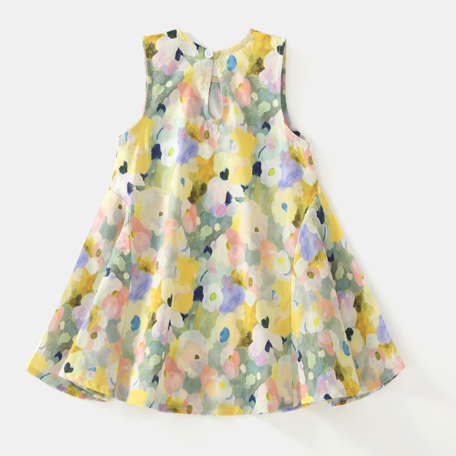 (In Production)Girls Spring and Summer Floral Print Cotton Dress