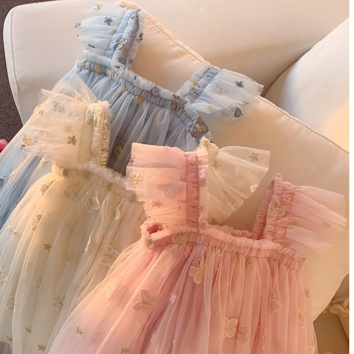 (In Production)Girls Spring&Summer Butterfly Embroidery Tulle Dress