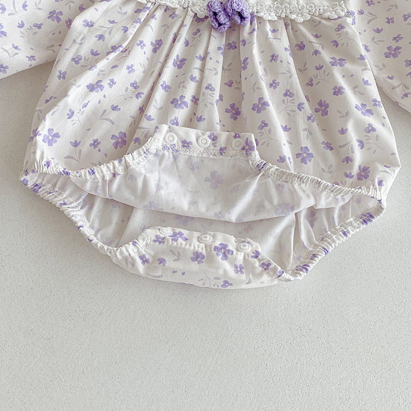 (Pre Order 2 Weeks)Sisters Fall Floral Print Lace Dress&Romper