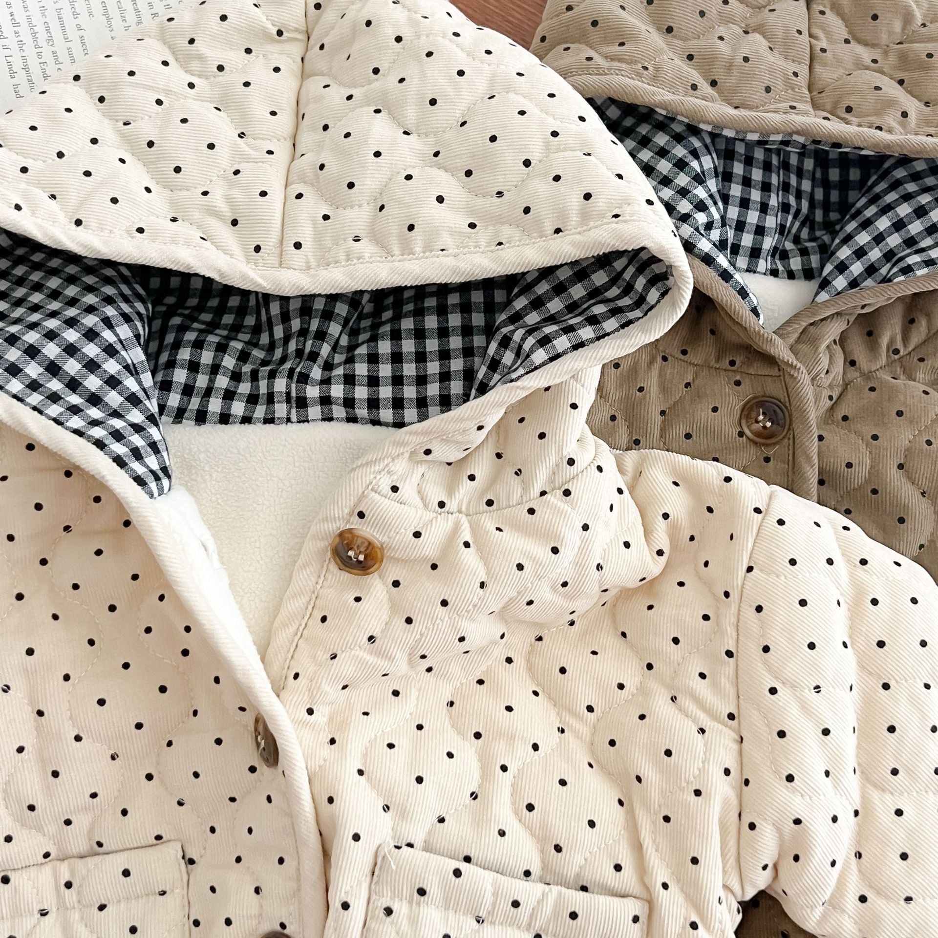 (Pre Order)Kids Polka Dot Corduroy Hooded Coat