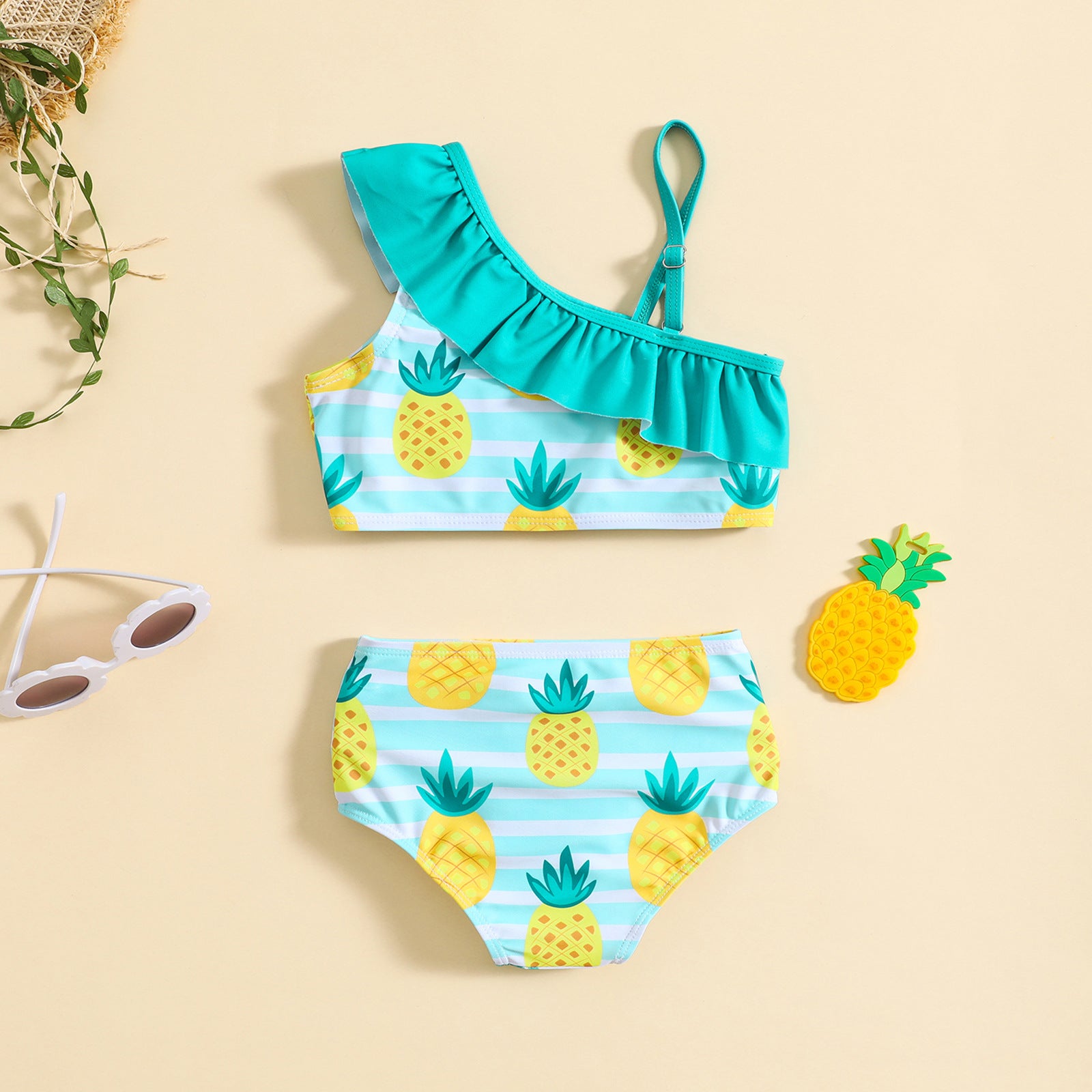 (In Production)Girls Summer Watermelon&Pineapple Print Swim Set