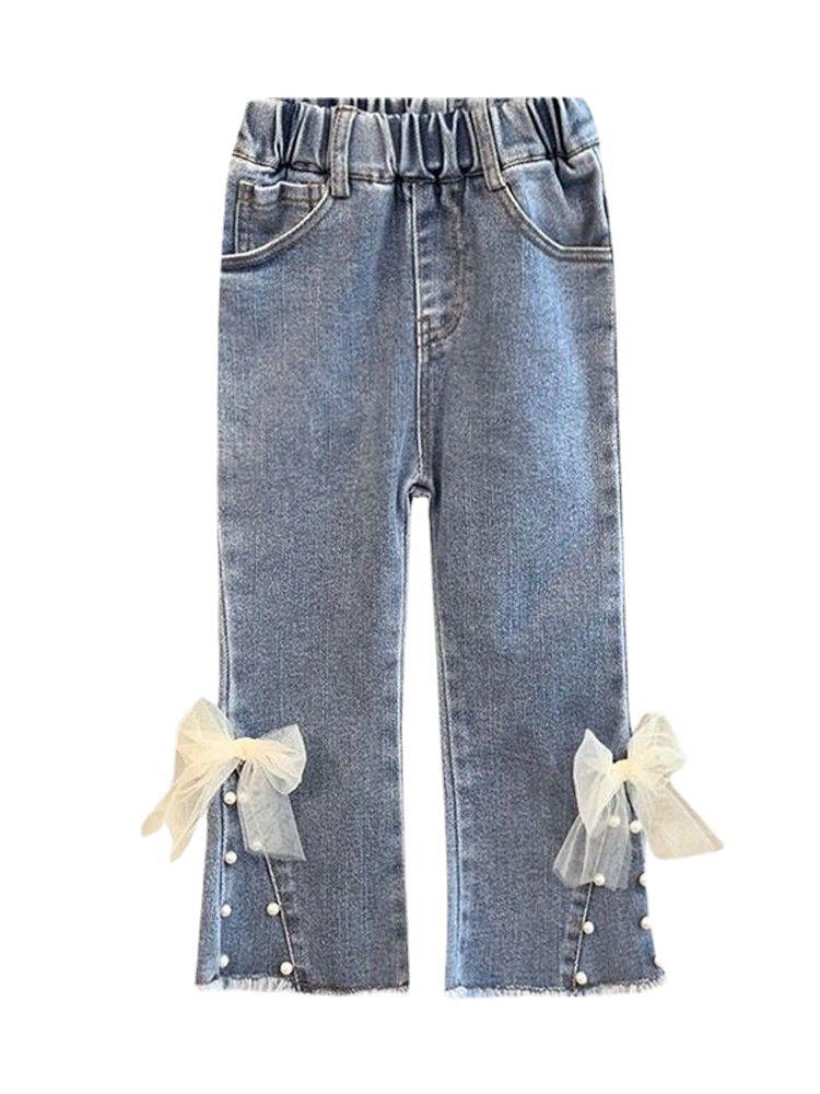 (In Production)Girls Spring&Summer Bow Pearl Jeans