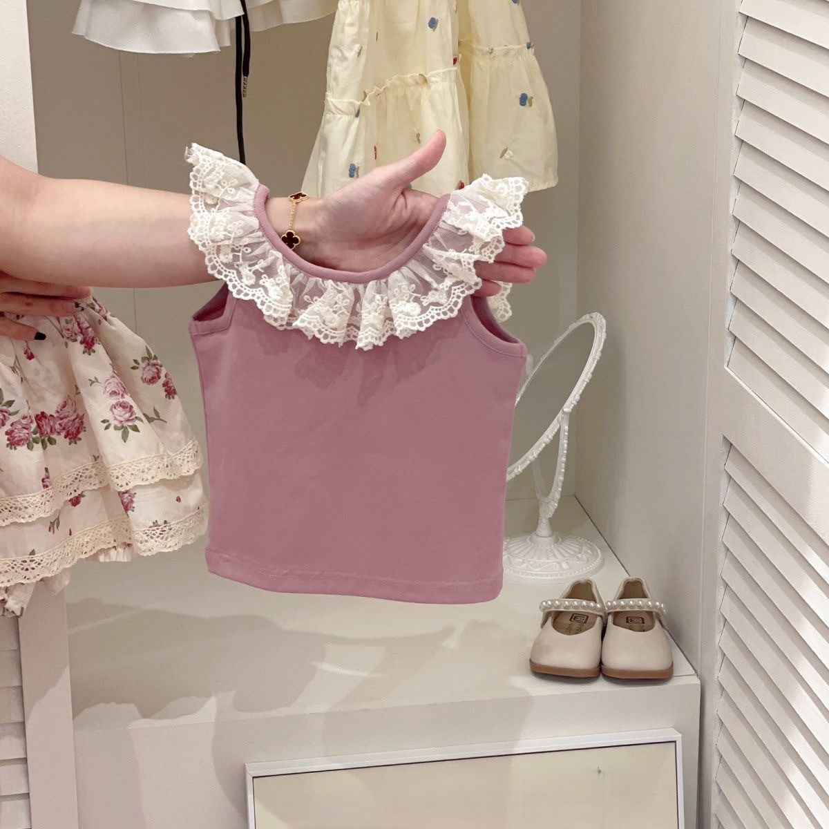 (In Production)Girls Spring&Summer Lace Ruffle Skort Set