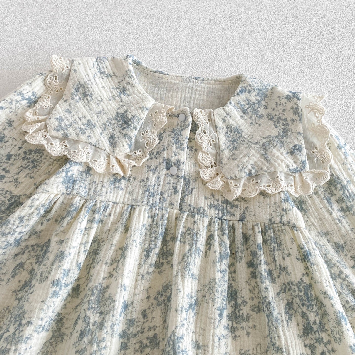 (In Production)Girls Fall Floral Print Lace Collar Dress