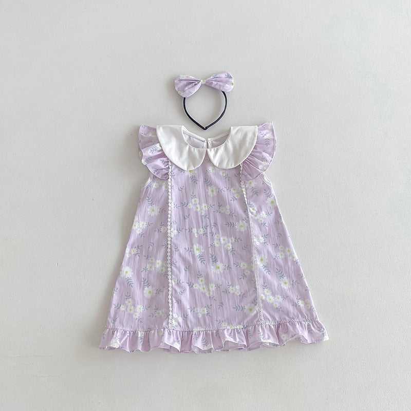 (In Production)Sisters Spring&Summer Lavender Floral Print Dress,Romper