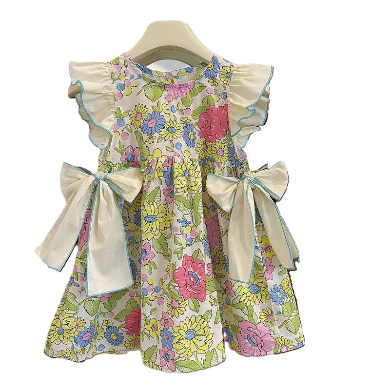 (In Production)Girls Spring&Summer Floral Print Flying Sleeves Dress