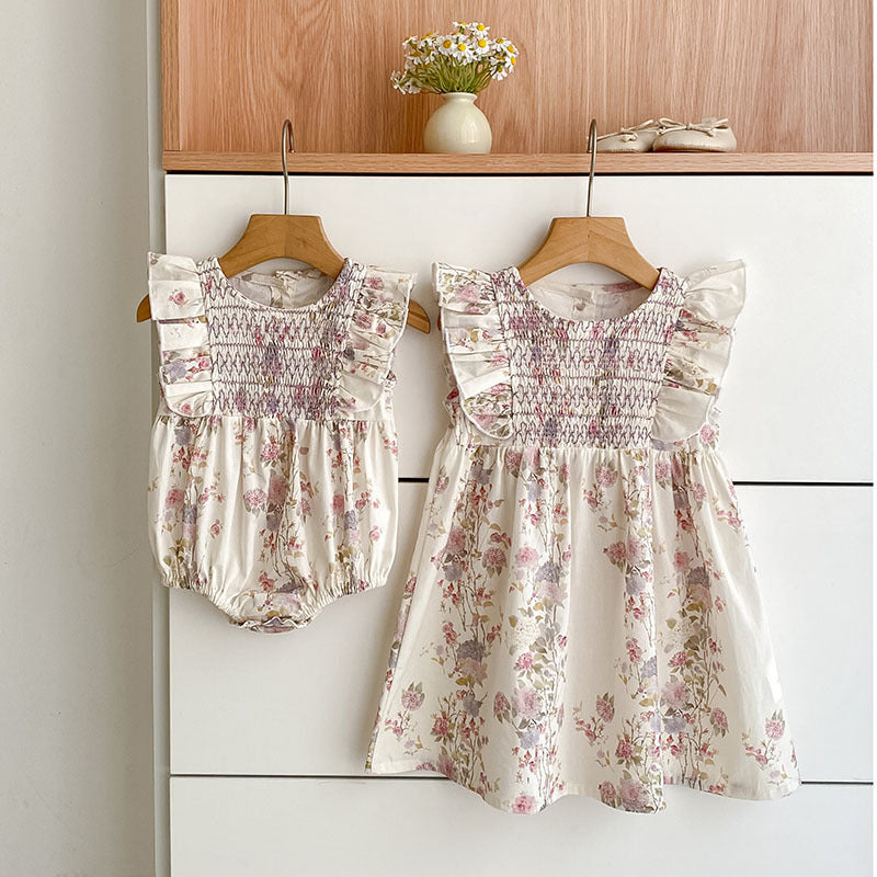 (In Production)Sisters Spring&Summer Floral Smocked Dress,Romper