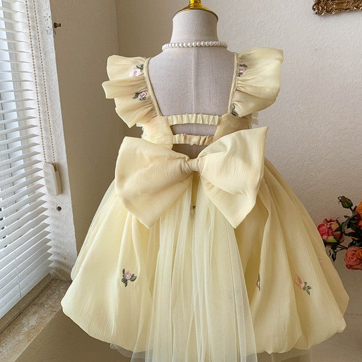 (In Production)Girls Spring&Summer Rose Embroidery Tulle Dress