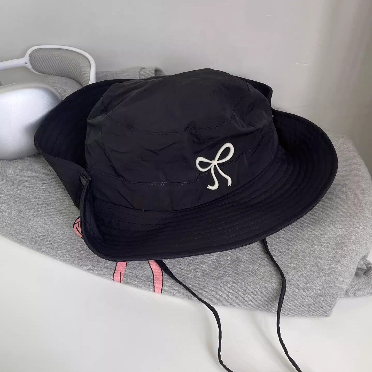 (Pre Order)Adults Summer Bow Embroidery Breathable Fisherman Hat