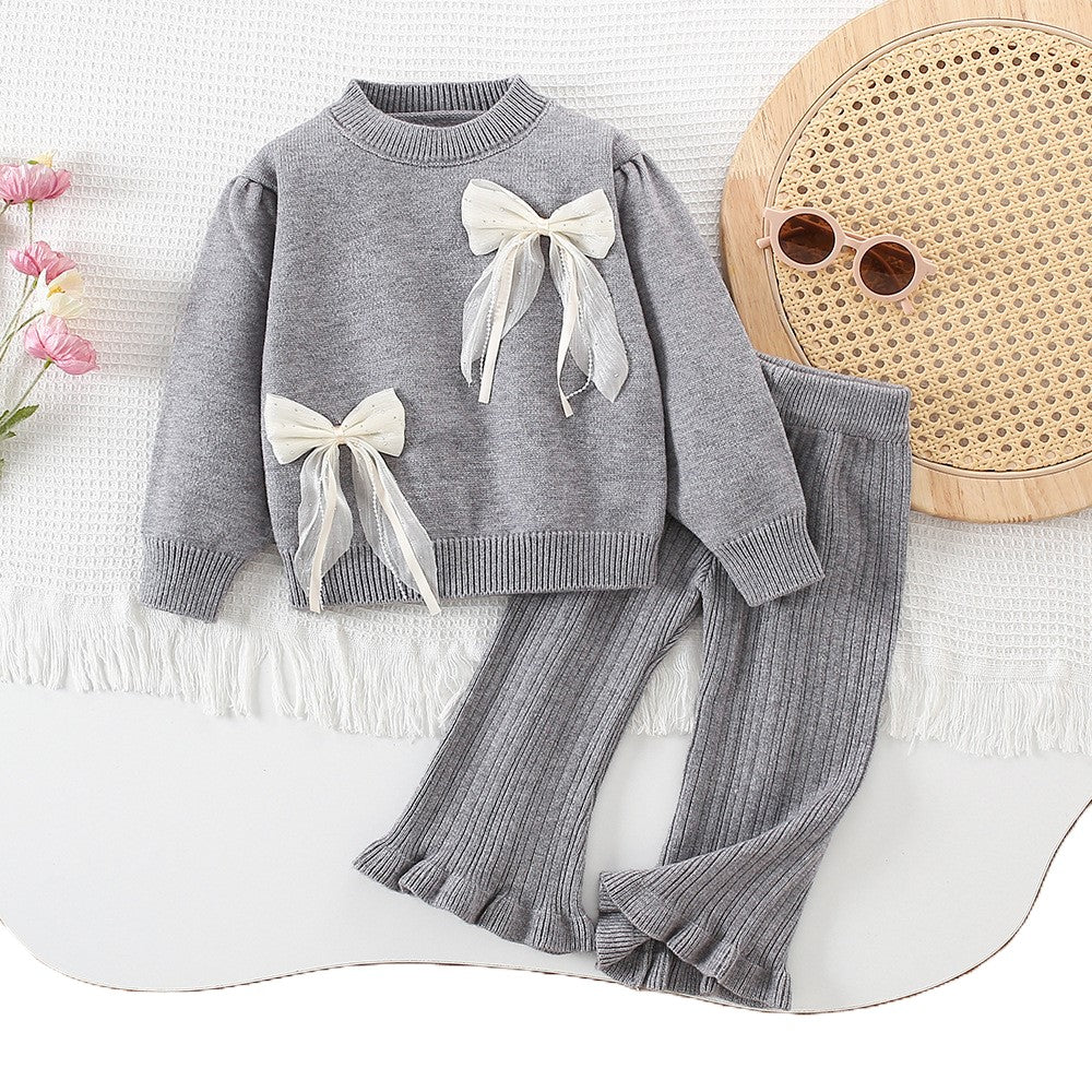 (In Production)Girls Fall&Winter Bow Sweater Suit