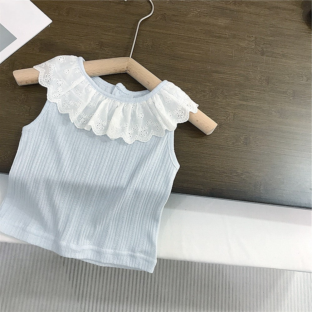 (In Production)Girls Spring&Summer Baby Blue Lace Ruffle Skirt Set