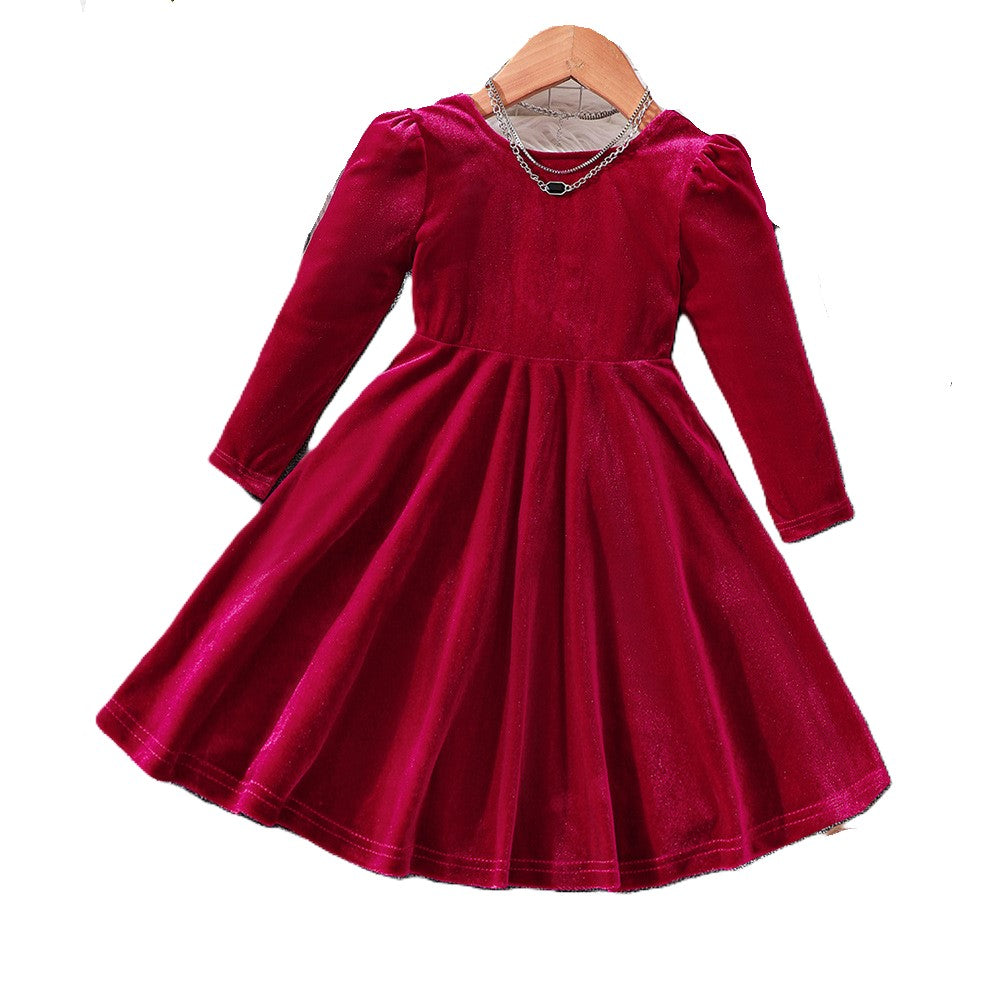 (In Production)Girls Christmas Velvet Dress