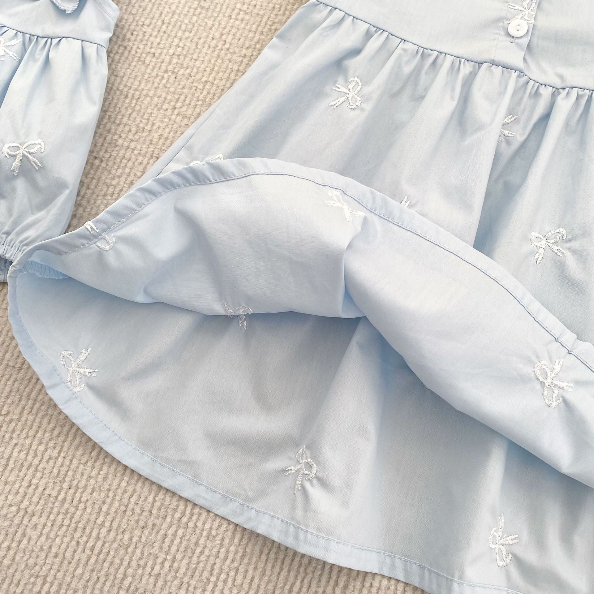 (In Production)Sisters Spring&Summer Bow Embroidery Cotton Dress,Romper
