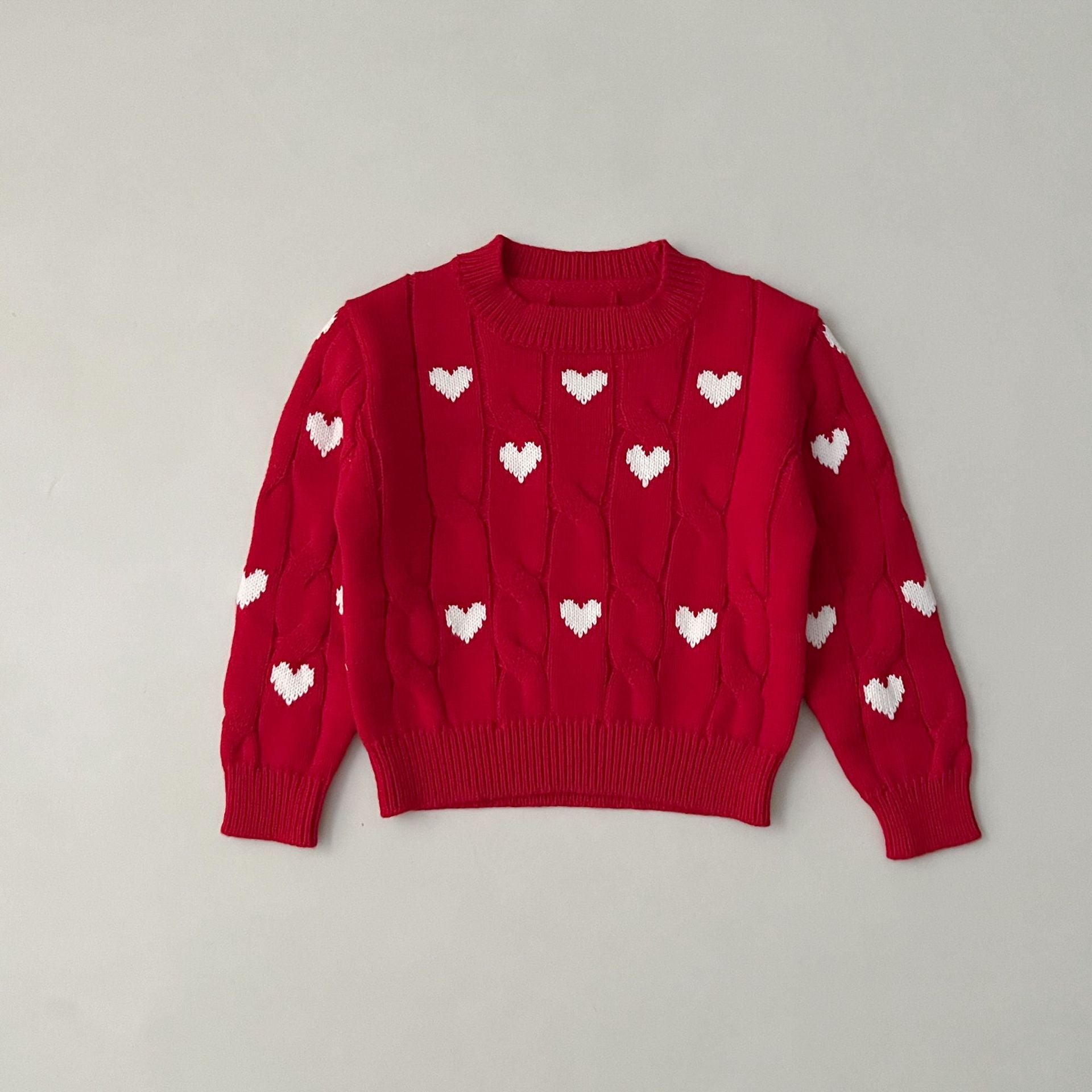 (Pre Order)Girls Valentine's Day Love Jacquard Twist Sweater
