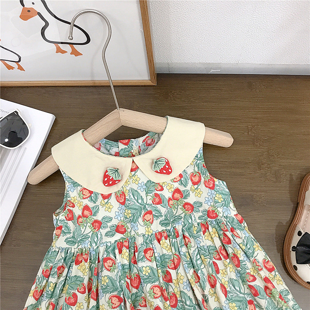 (In Production)Girls Spring&Summer Strawberry Doll Collar Dress