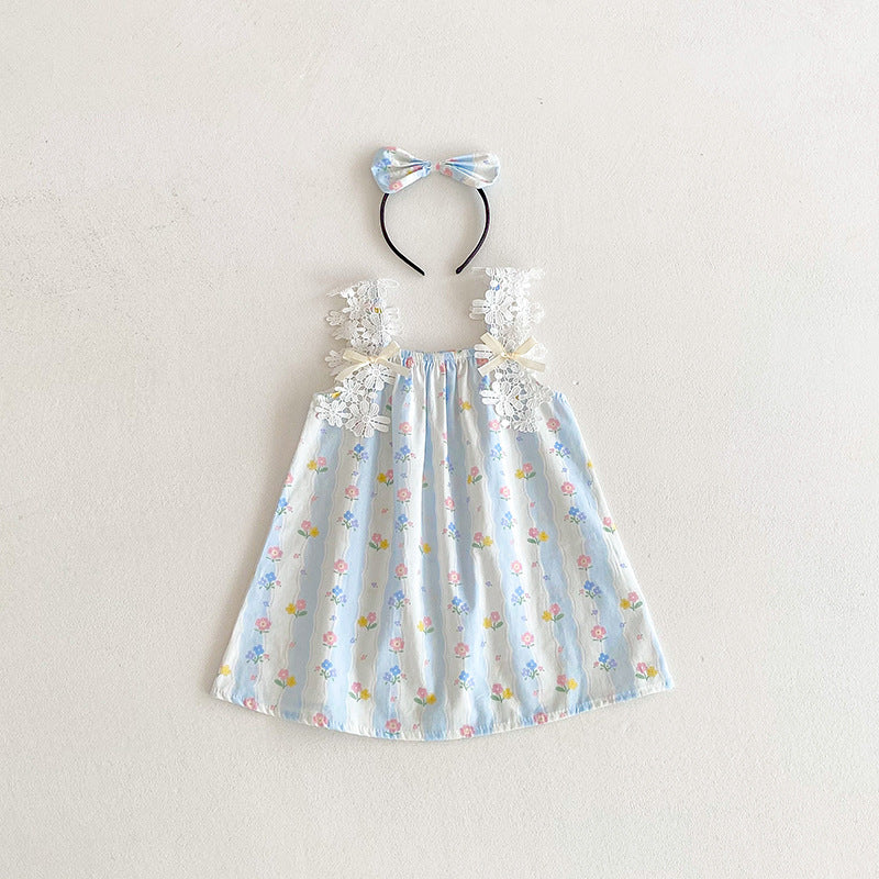 (In Production)Sisters Spring&Summer Floral Print Lace Slip Dress,Romper