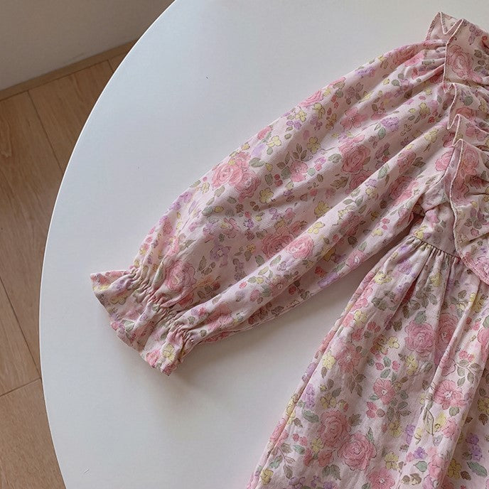 (Pre Order 2 Weeks)Girls Fall Floral Print Ruffle Dress