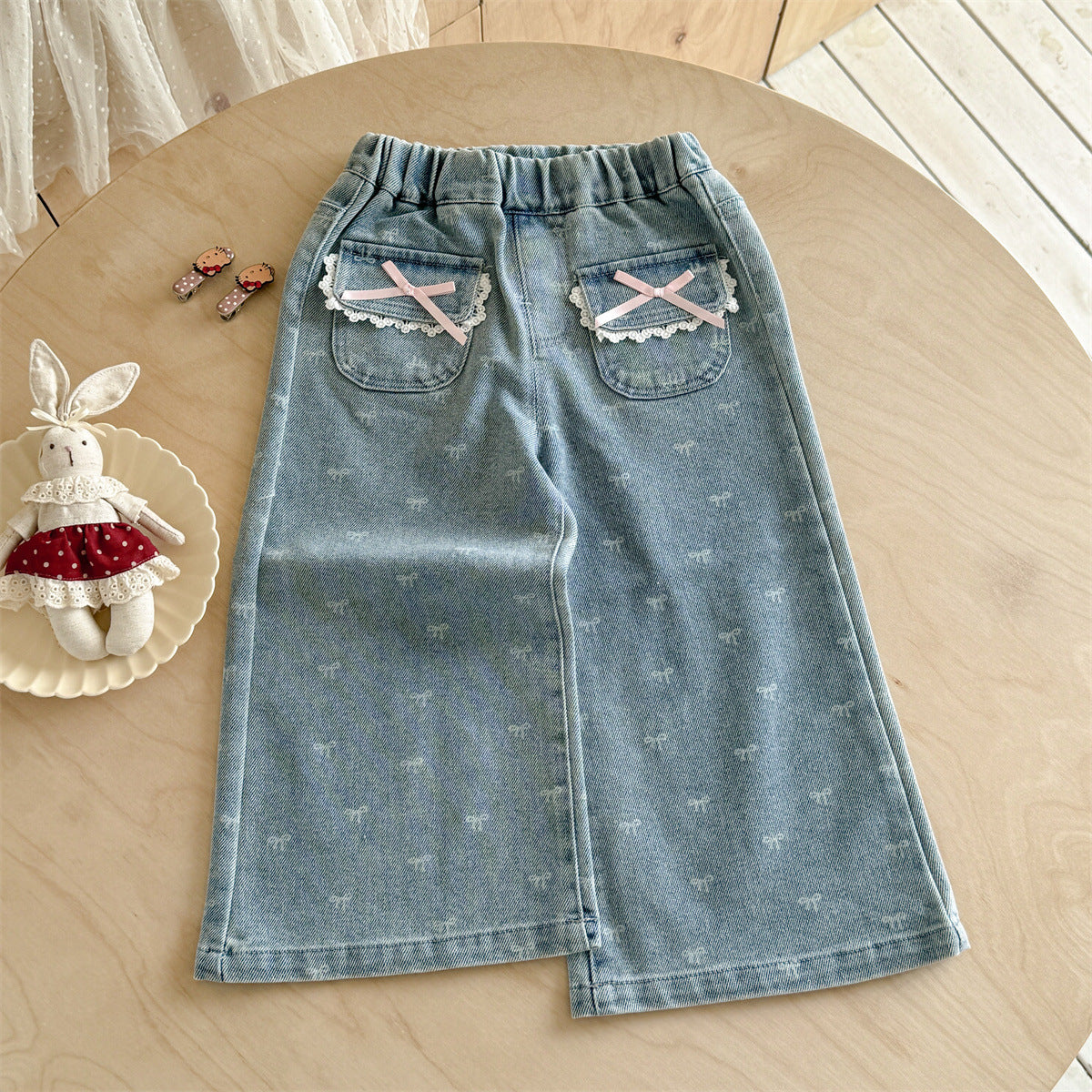(In Production)Girls Spring&Summer Bow Denim Jeans