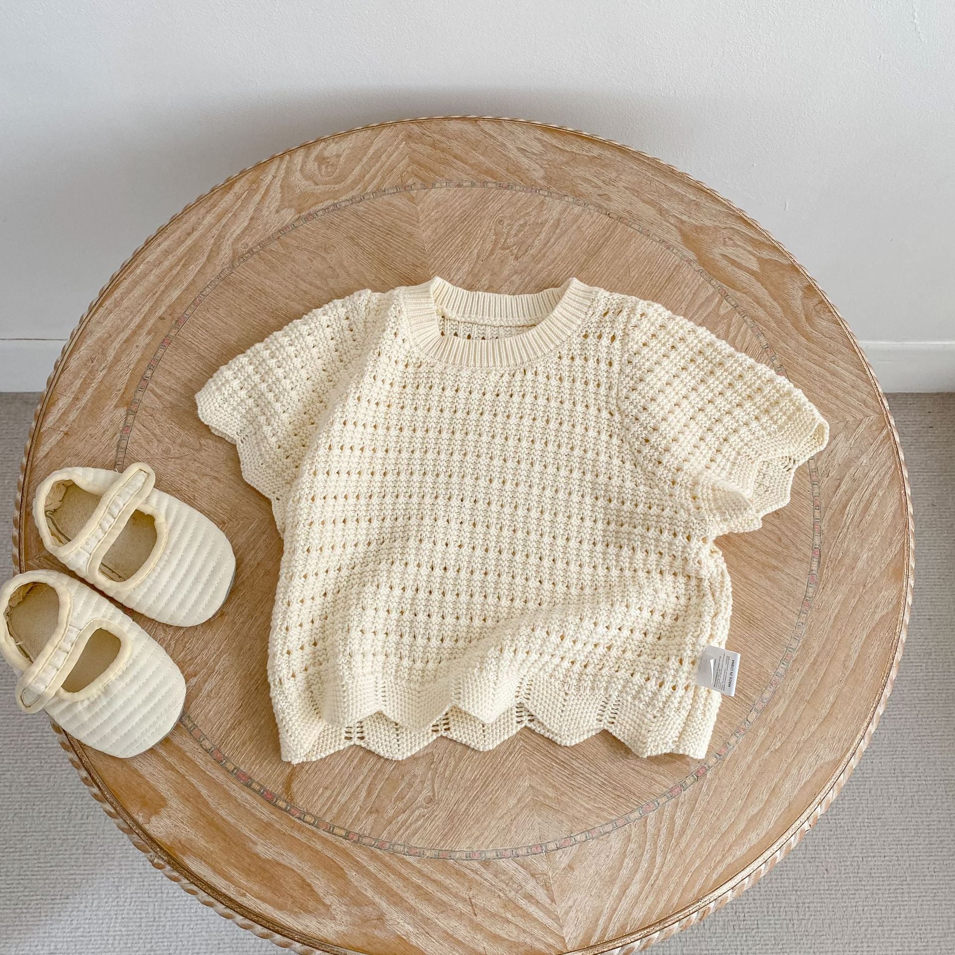 (In Production)Girls Spring&Summer Knitted Scallop Shorts Set