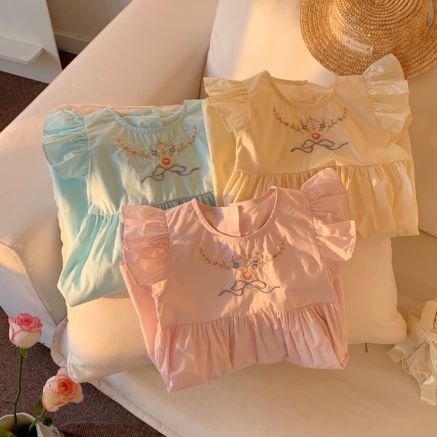 (In Production)Girls Spring&Summer Embroidery Flying Sleeves Dress