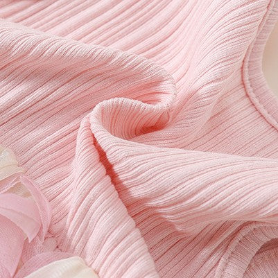 (In Production)Girls Rose Shaped Tulle Romper