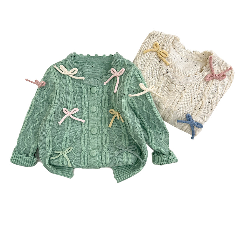 (Pre Order)Girls Bow Sweater Cardigan
