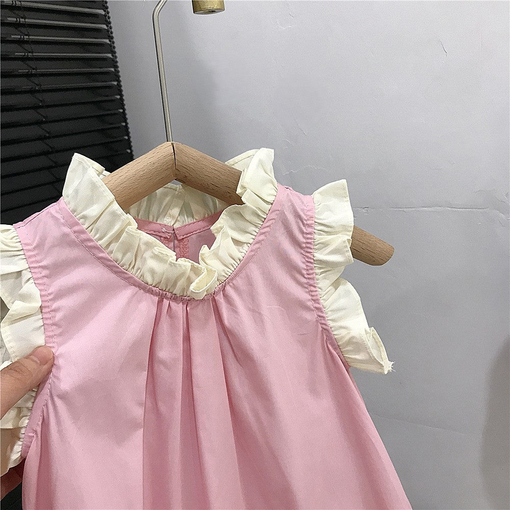 (In Production)Girls Spring&Summer Pink Ruffle Gauzy Dress